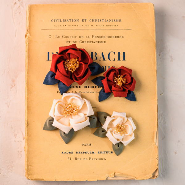 122ꕤ︎︎パッチワーク カンタキルト 花鳥 手染め リボン 122ꕤ︎︎