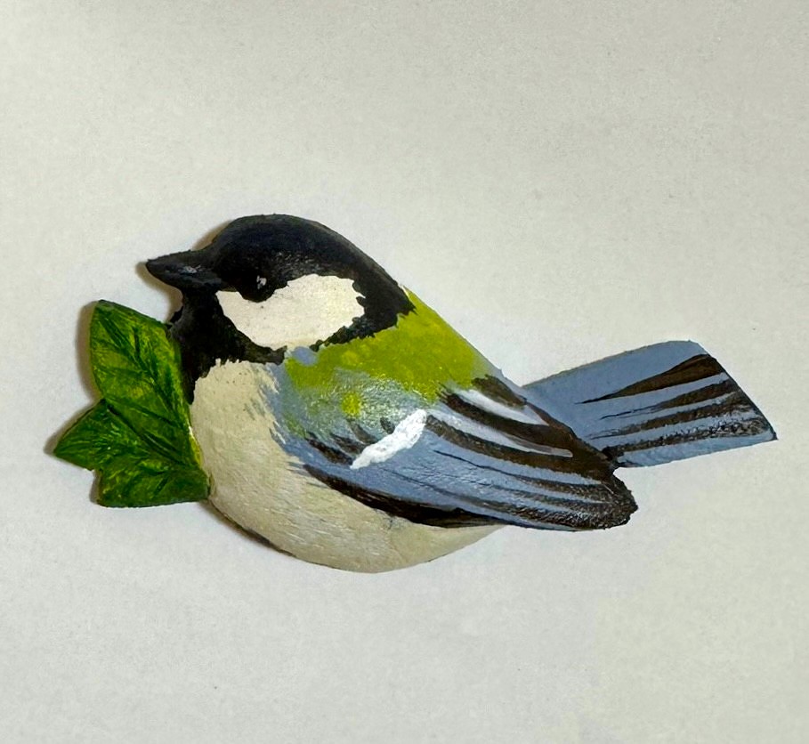 シジュウカラ 少し涼しくなる木彫りの小鳥 ハンドメイド バード
